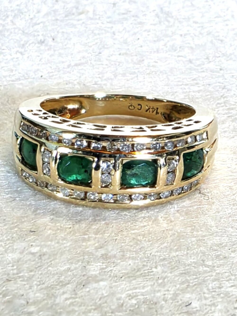 Vintage 14K Gold Natural Emerald Diamond Statement Ring, May Birthstone